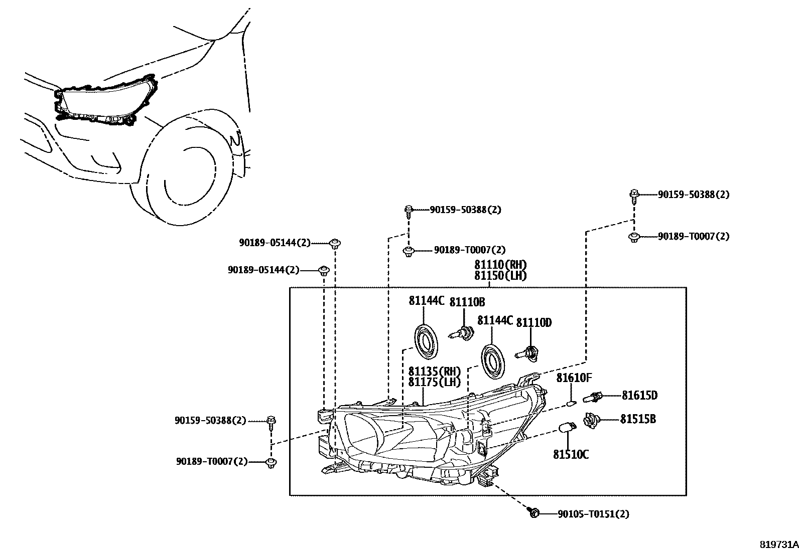 Toyota HILUX Headlamp EPC diagram — 819731A