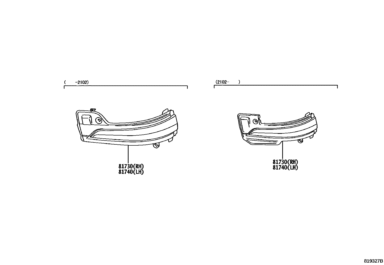 Toyota HILUX Side Turn Signal & Outer Mirror Lamp EPC diagram — 819327B