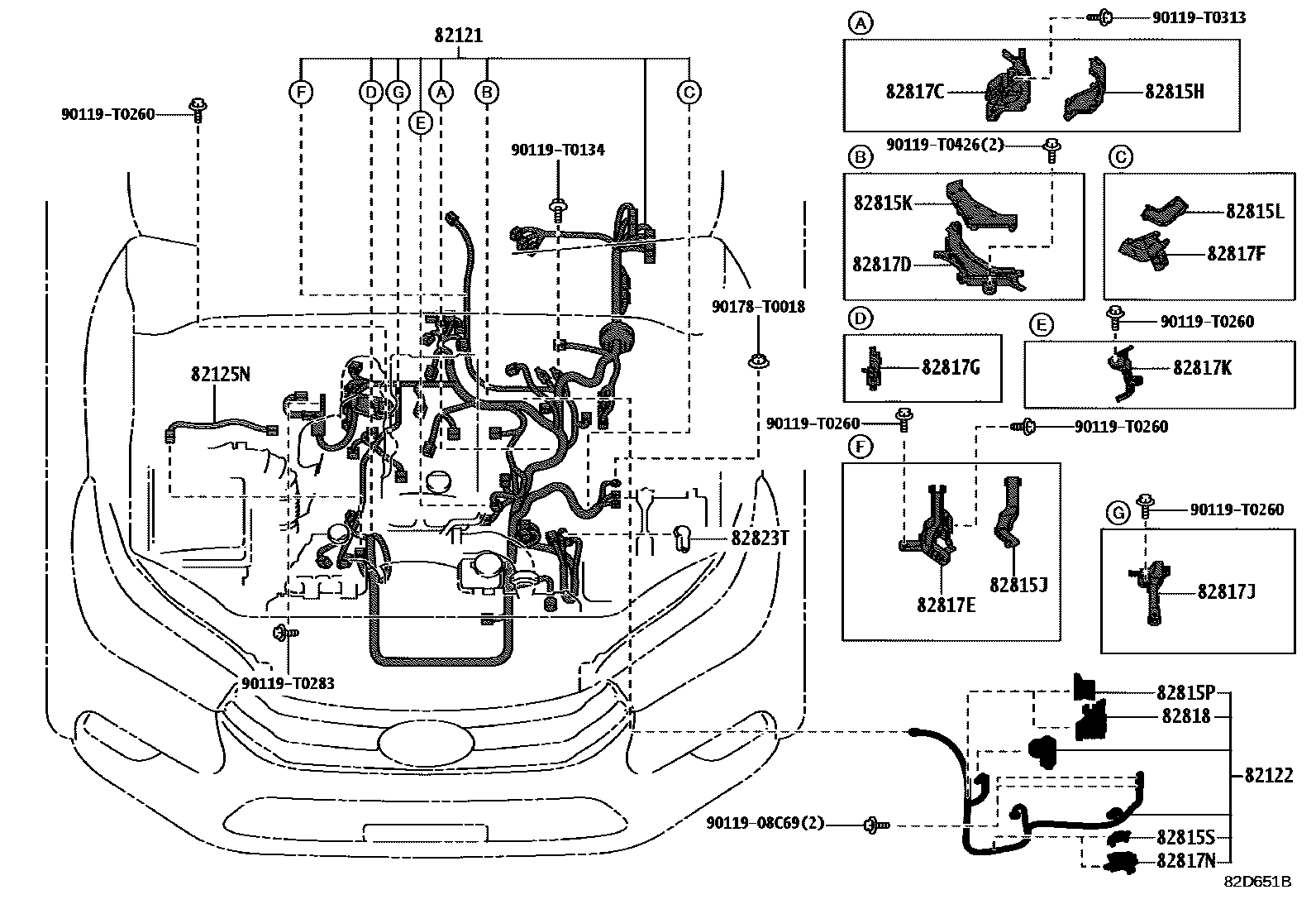 Toyota HILUX 线束和卡夹 EPC diagram — 82D651B
