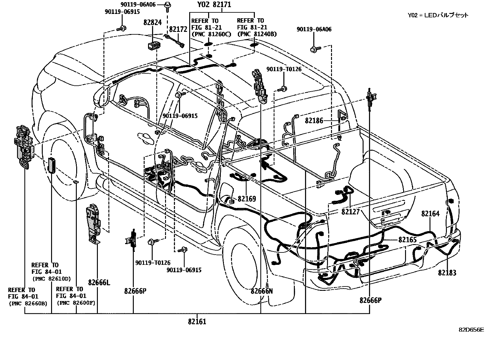Toyota HILUX 线束和卡夹 EPC diagram — 82D656E