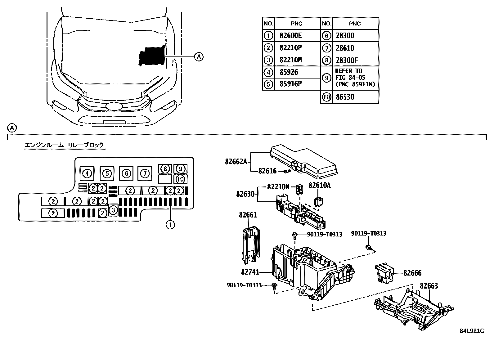 Toyota HILUX 开关和继电器和ECU EPC diagram — 84L911C