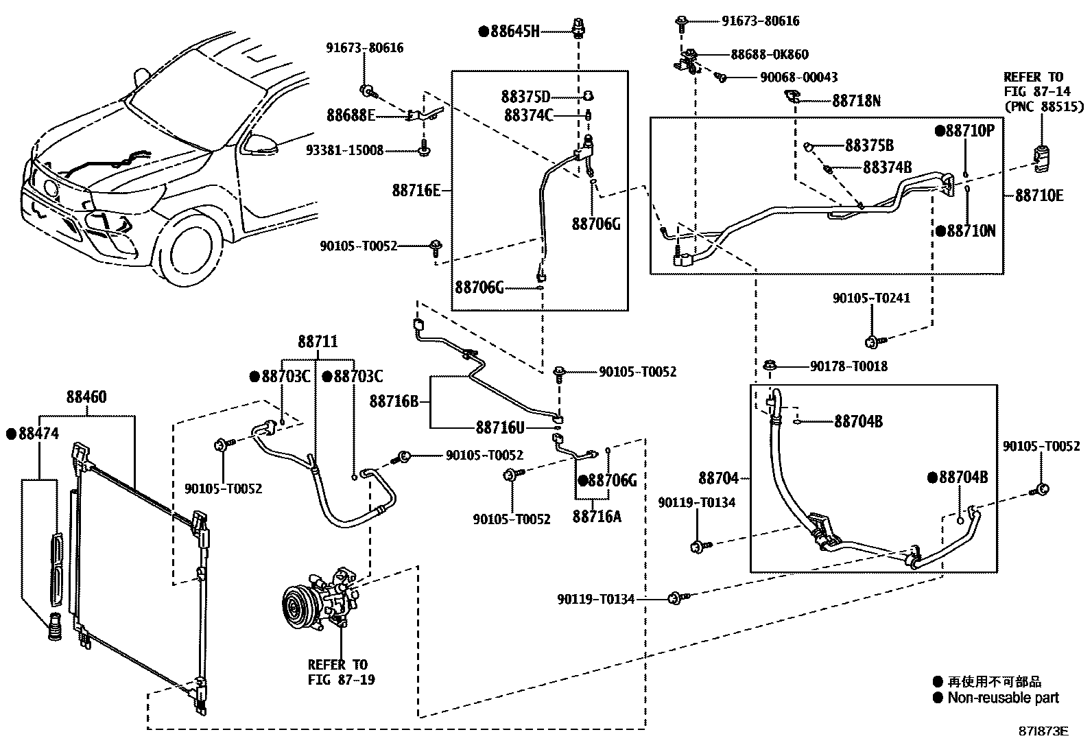 Toyota HILUX Heating & Air Conditioning - Cooler Piping EPC diagram — 87I873E