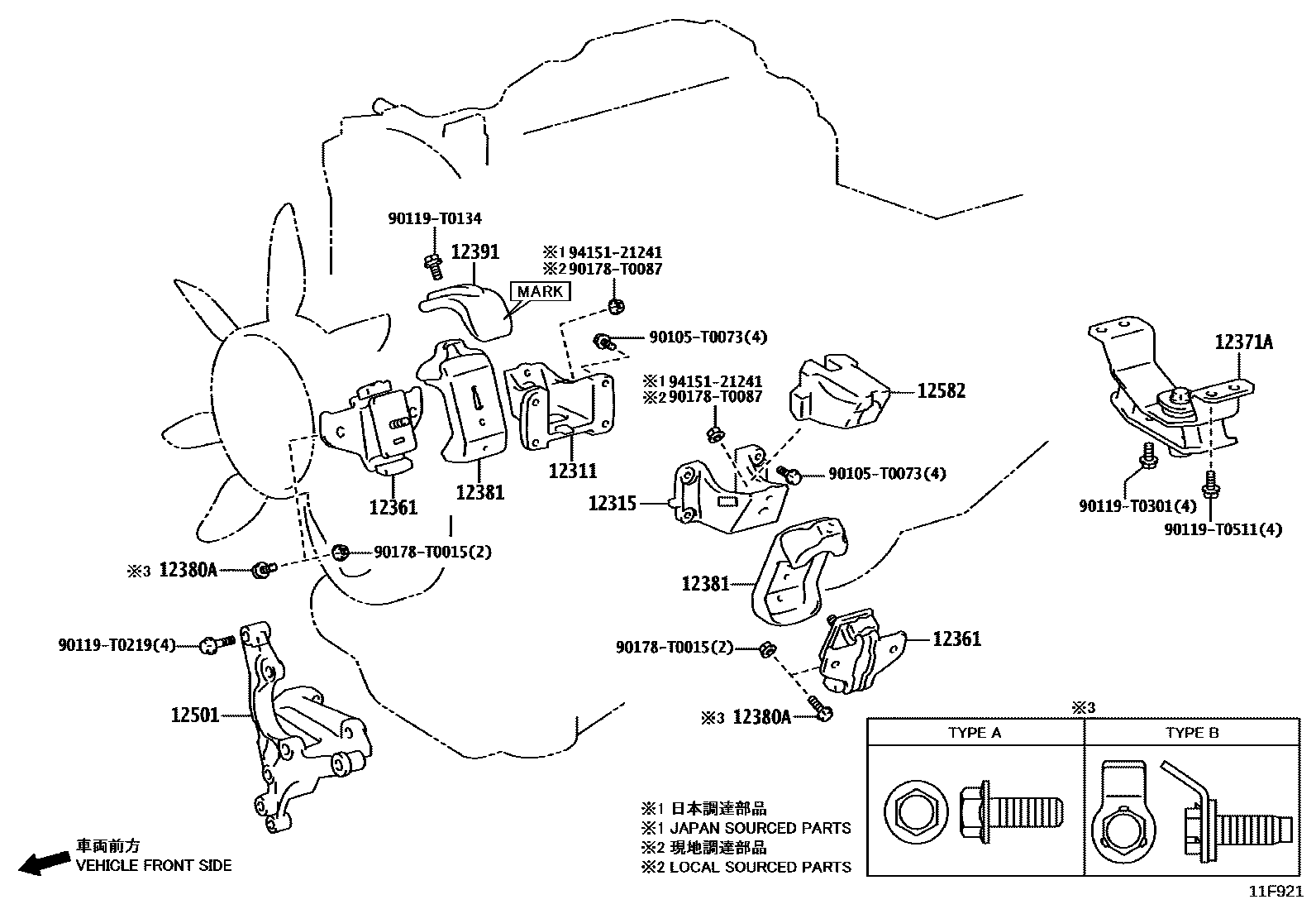 Toyota HILUX Engine Mounting EPC diagram — 11F921