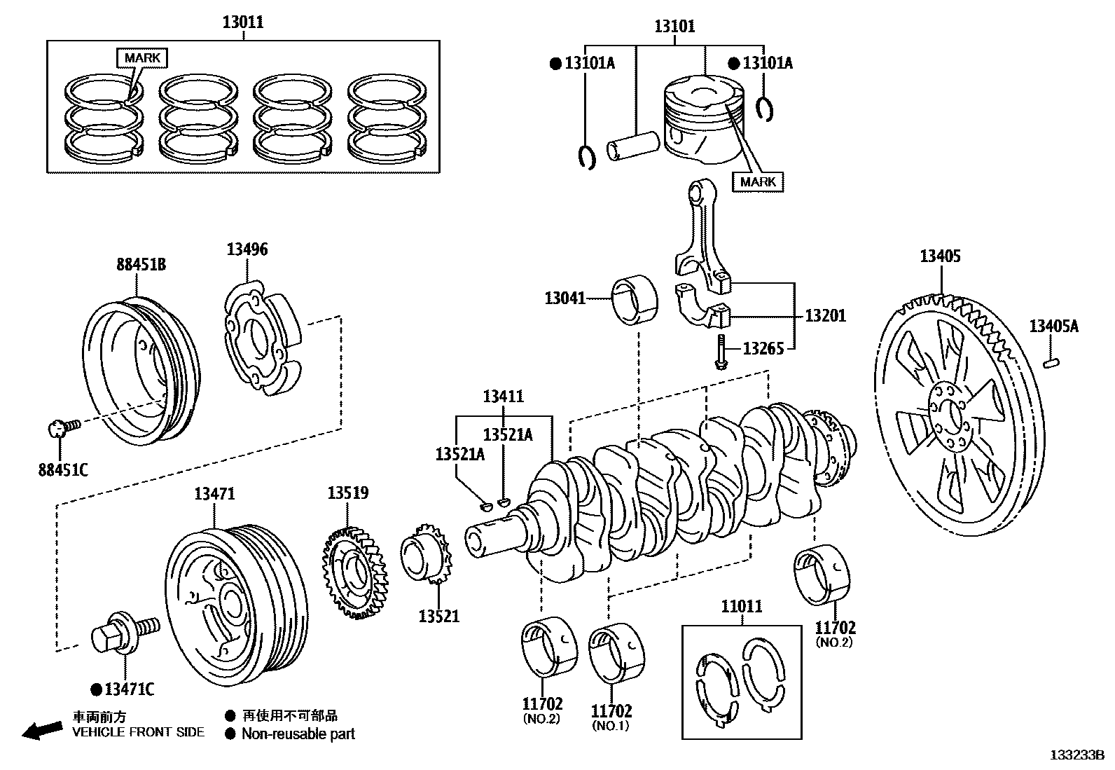 Toyota HILUX Crankshaft & Piston EPC diagram — 133233B