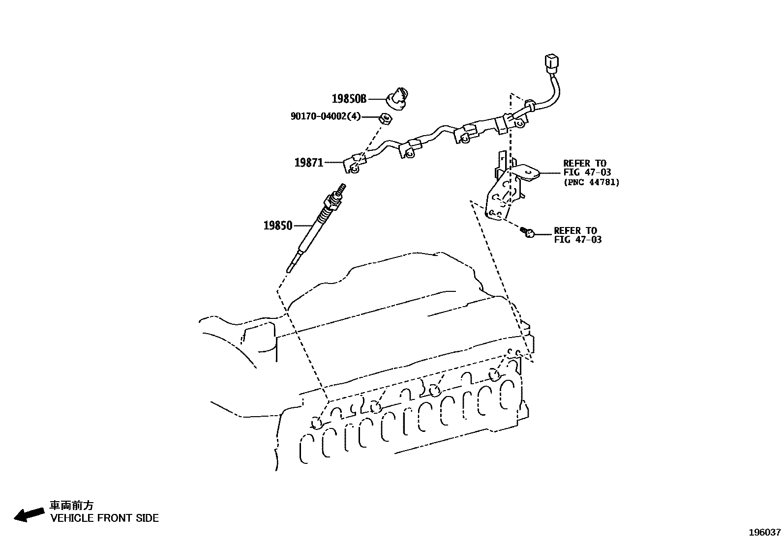 Toyota HILUX 点火线圈和火花塞 EPC diagram — 196037