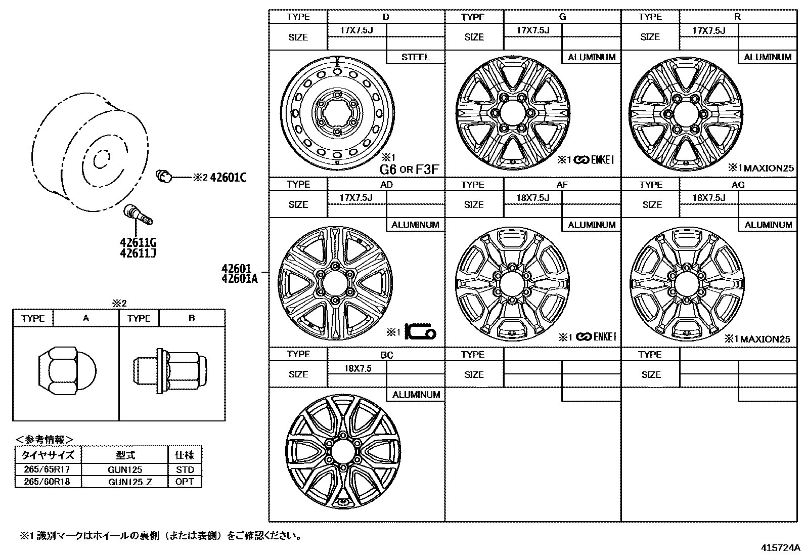 Toyota HILUX 车轮和车轮盖 EPC diagram — 415724A