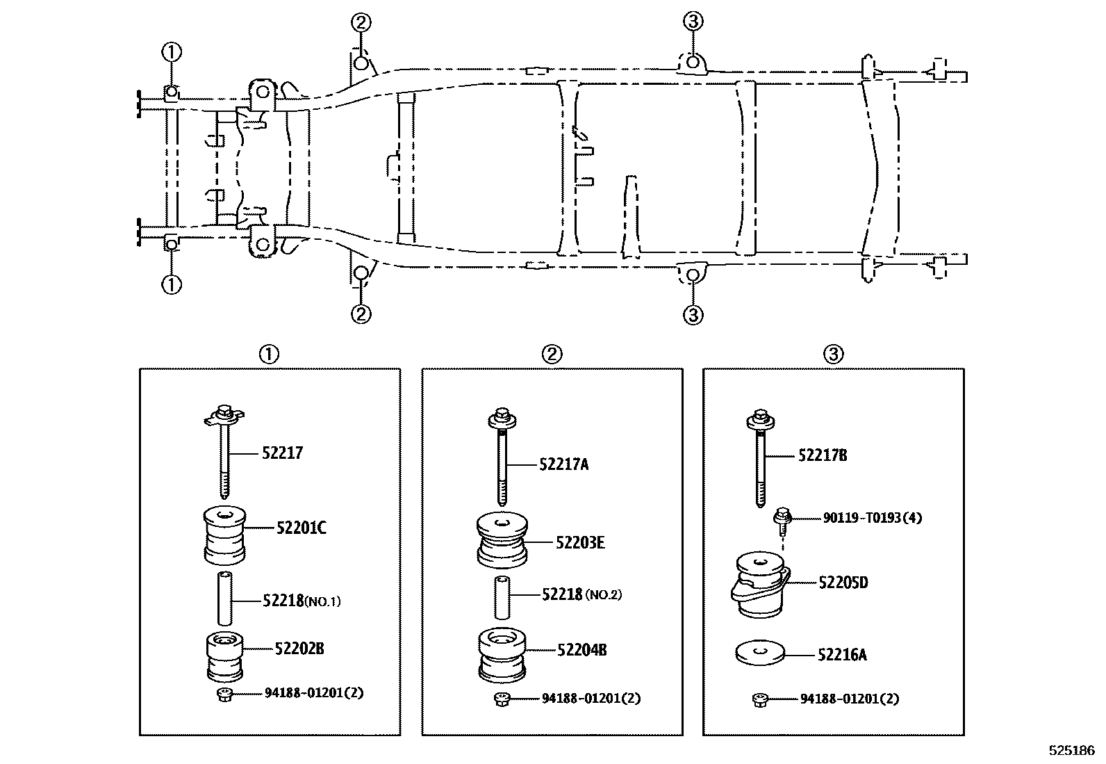 Toyota HILUX 驾驶室悬置和车身悬置 EPC diagram — 525186