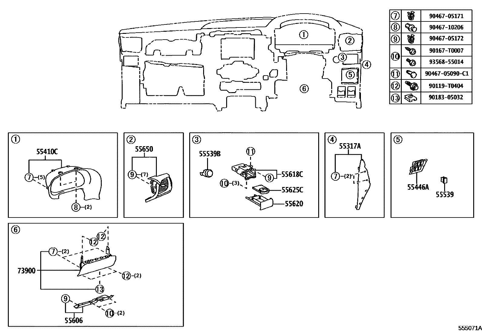 Toyota HILUX 仪表板和手套箱 EPC diagram — 555071A