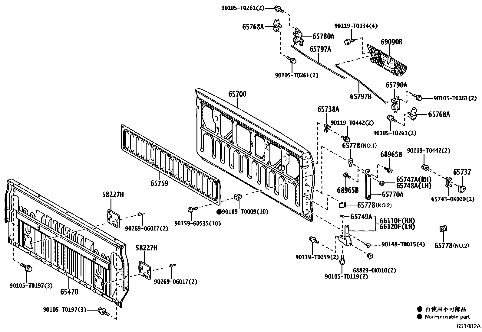 Toyota HILUX 后车身防护架和背门 EPC diagram — 651482A