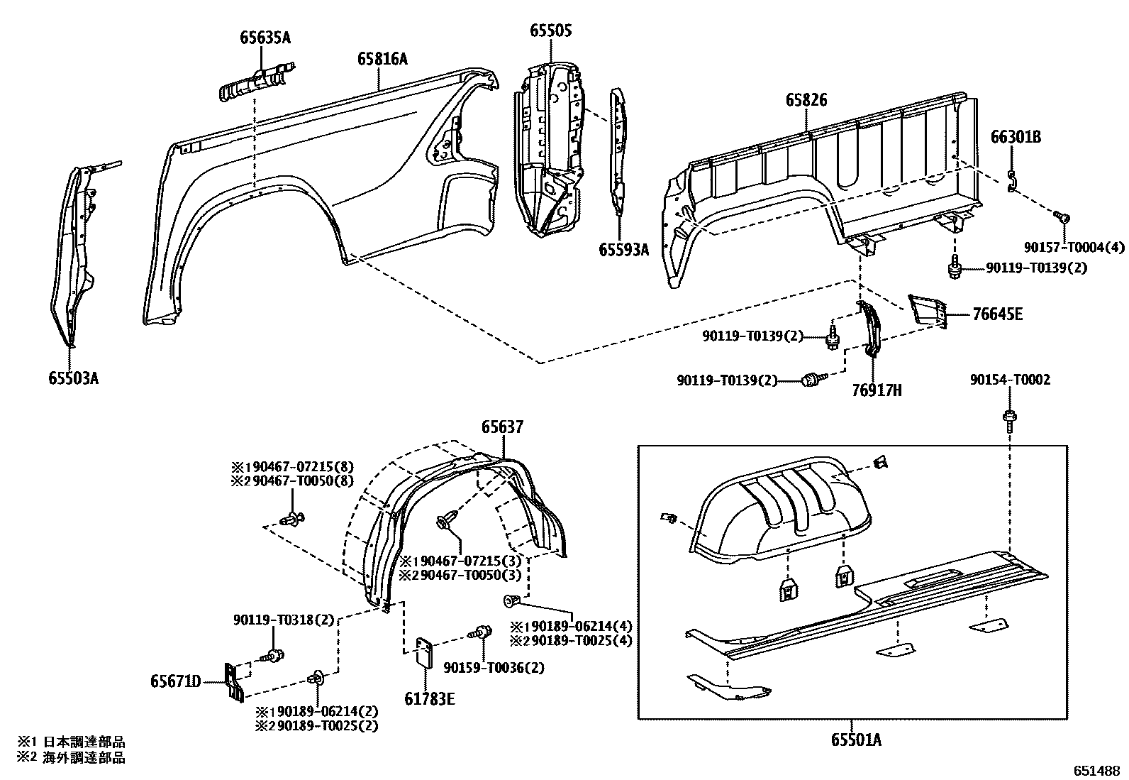 Toyota HILUX 后车身侧面板 EPC diagram — 651488