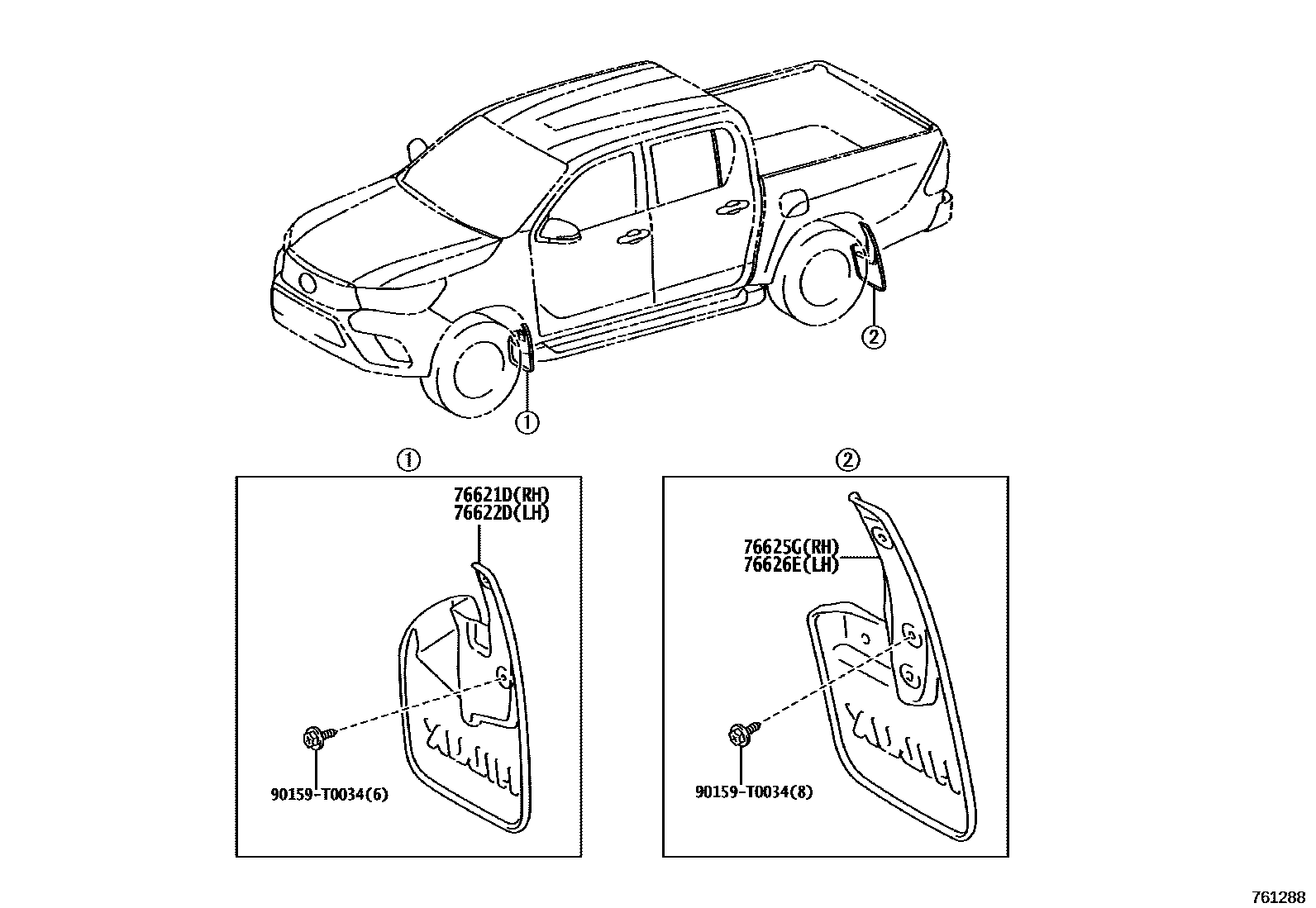 Toyota HILUX 扰流板和侧挡泥板 EPC diagram — 761288