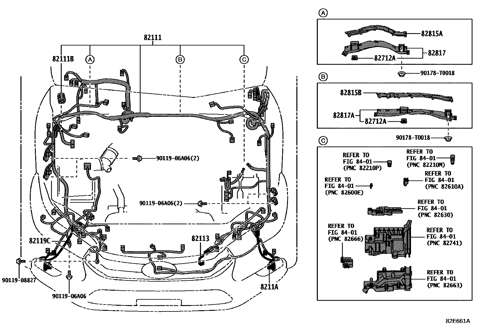 Toyota HILUX 线束和卡夹 EPC diagram — 82E661A
