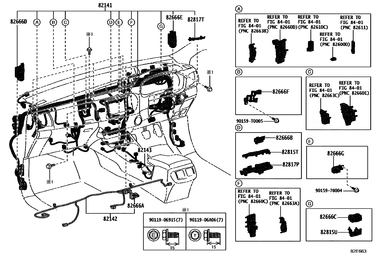 Toyota HILUX 线束和卡夹 EPC diagram — 82E663