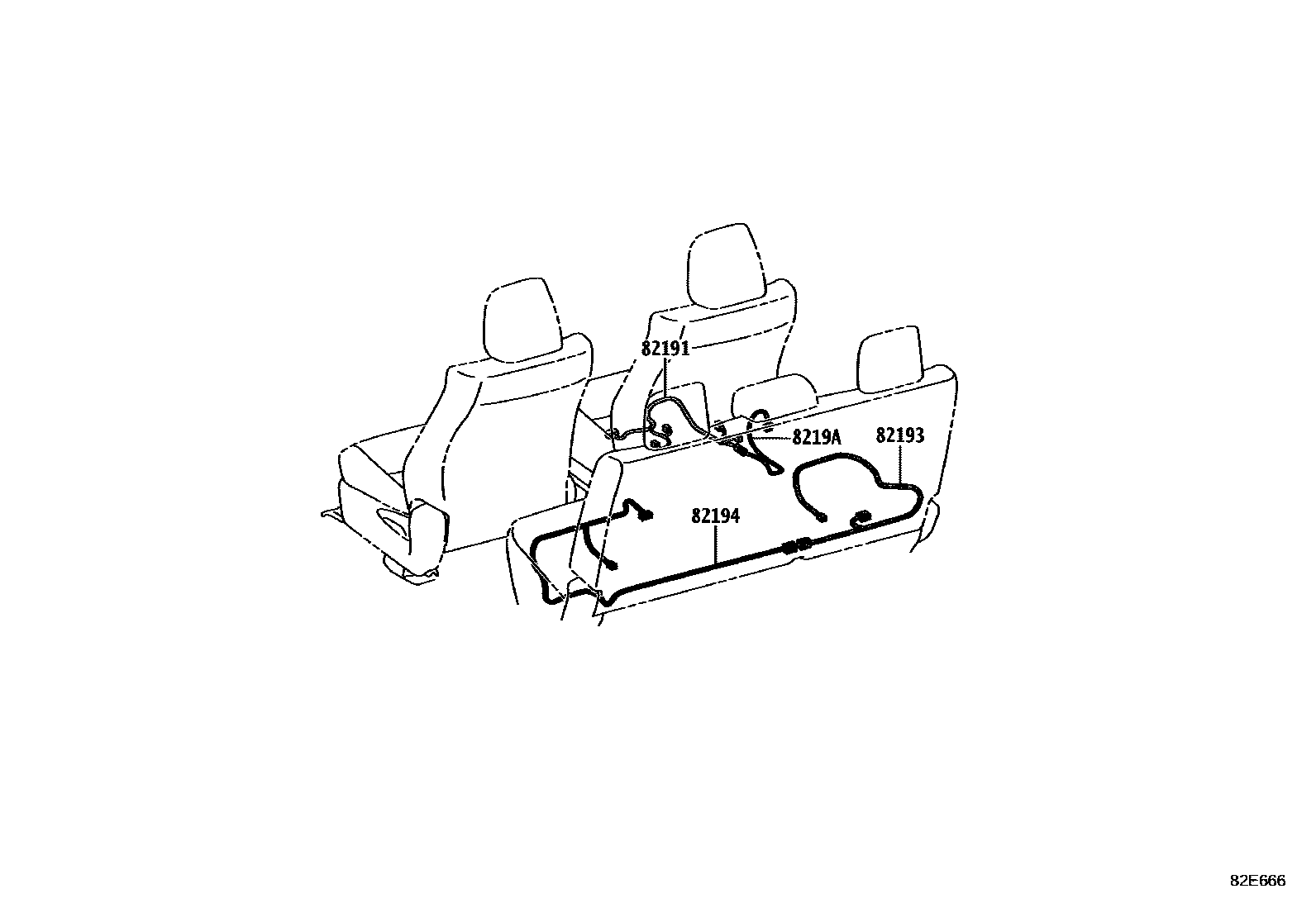 Toyota HILUX 线束和卡夹 EPC diagram — 82E666