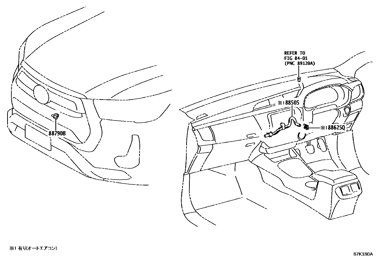 Toyota HILUX 暖风和空调系统 - 控制器和风管 EPC diagram — 87K180A