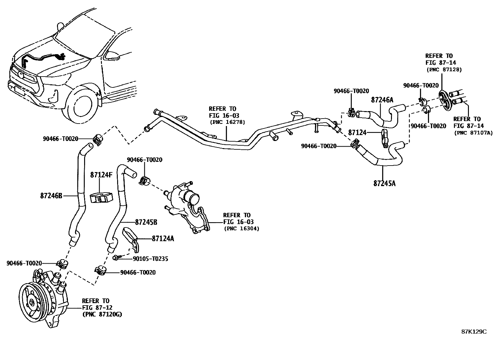 Toyota HILUX 暖风和空调系统 - 水管 EPC diagram — 87K129C