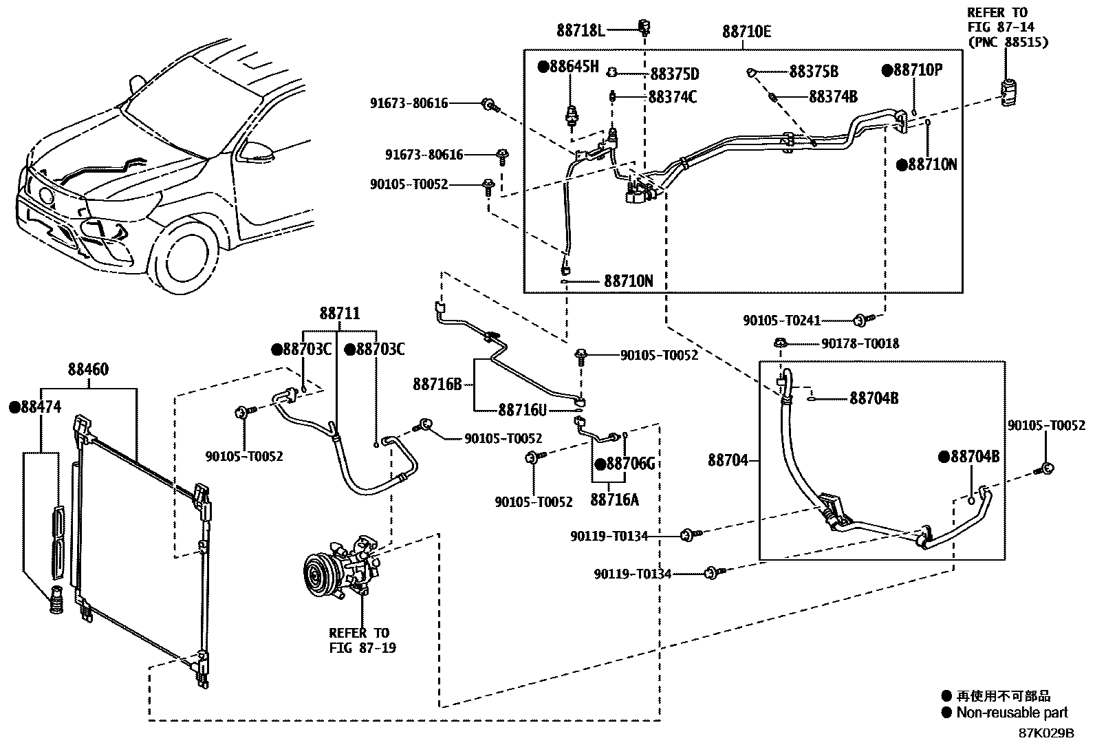 Toyota HILUX Heating & Air Conditioning - Cooler Piping EPC diagram — 87K029B
