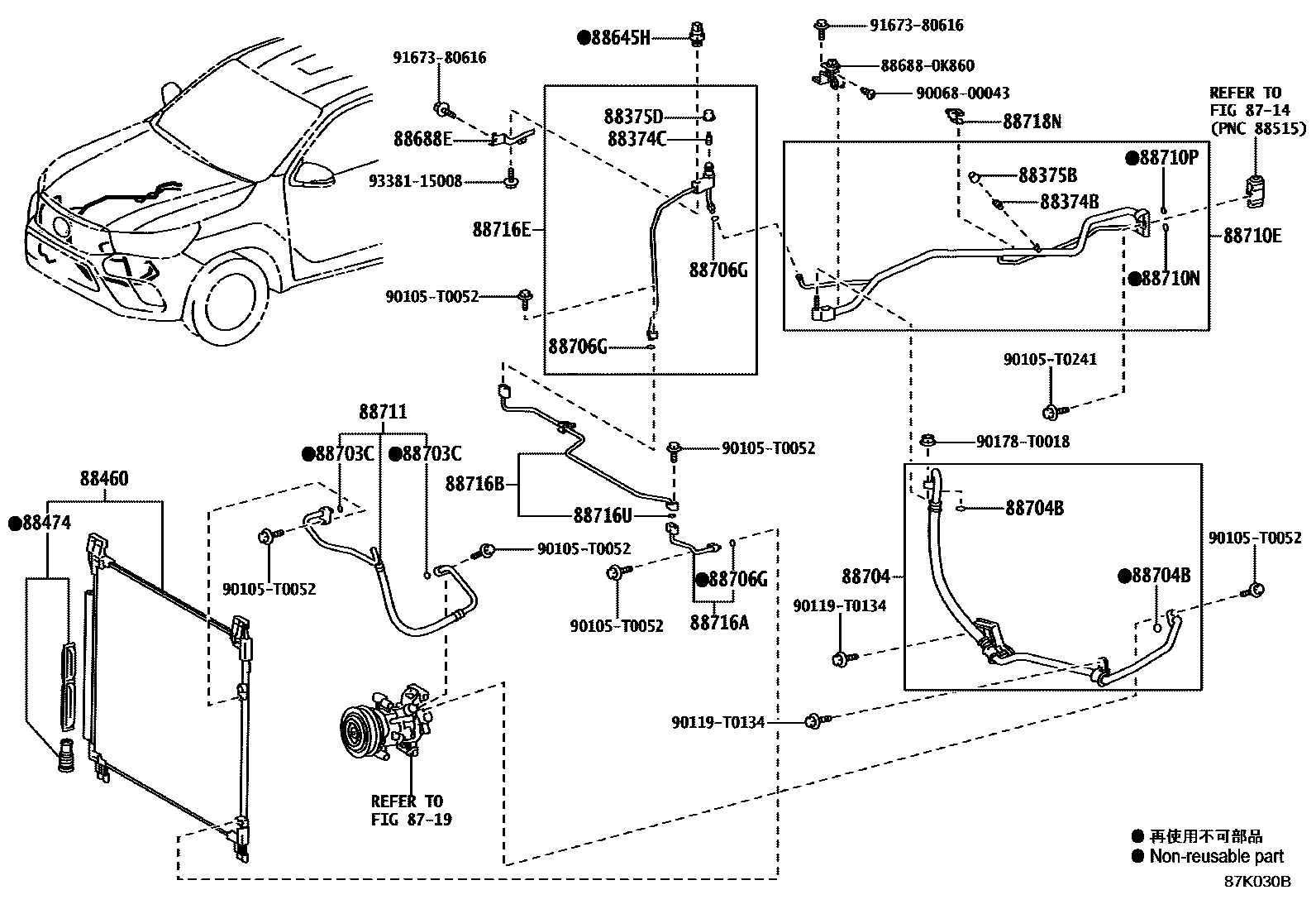 Toyota HILUX Heating & Air Conditioning - Cooler Piping EPC diagram — 87K030B