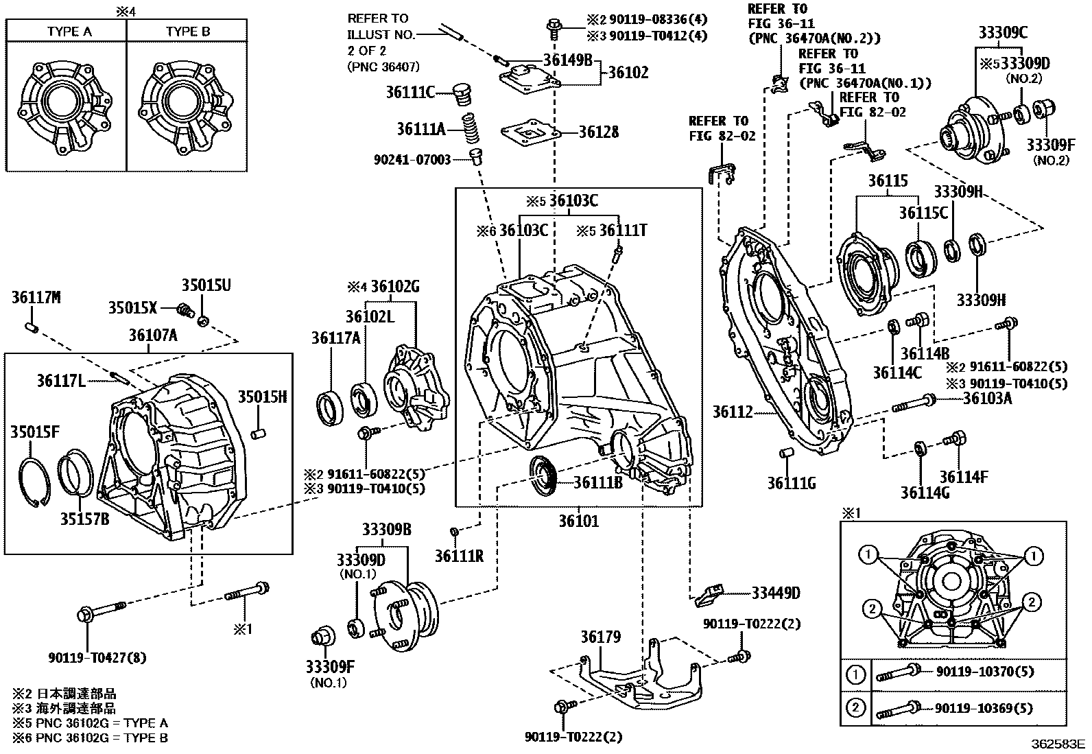 Toyota HILUX Transfer Case & Extension Housing EPC diagram — 362583E