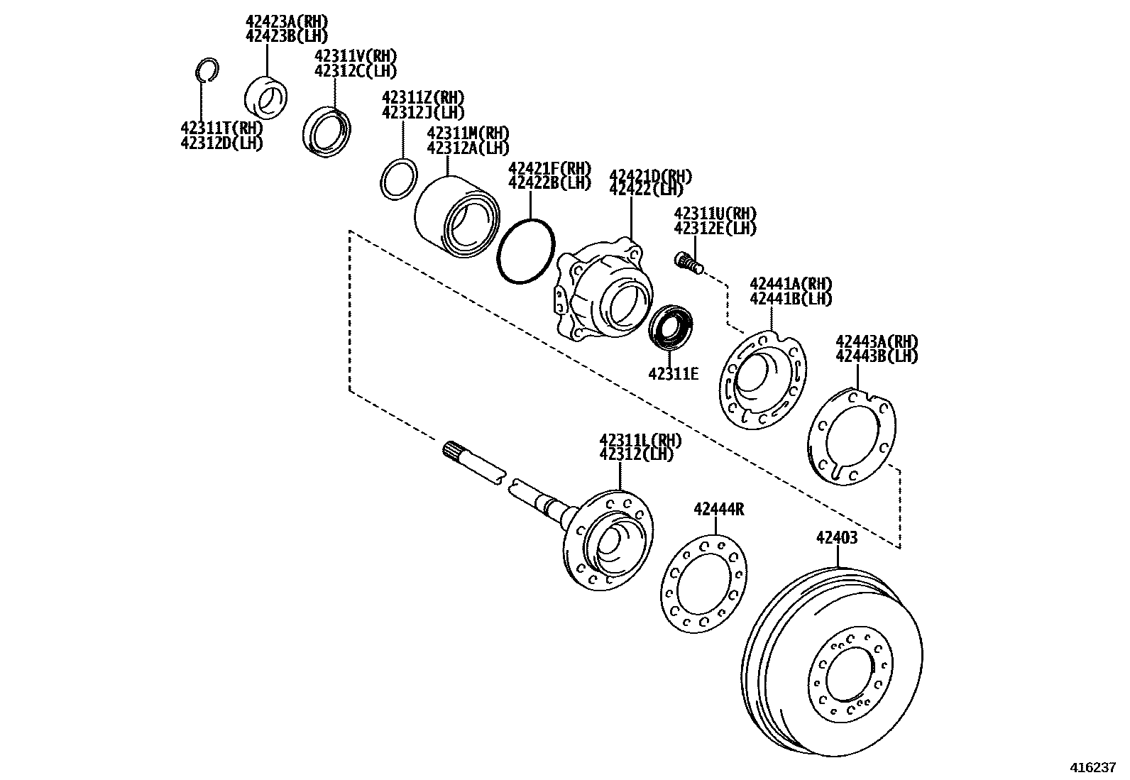 Toyota HILUX 后桥半轴和后桥轮毂 EPC diagram — 416237