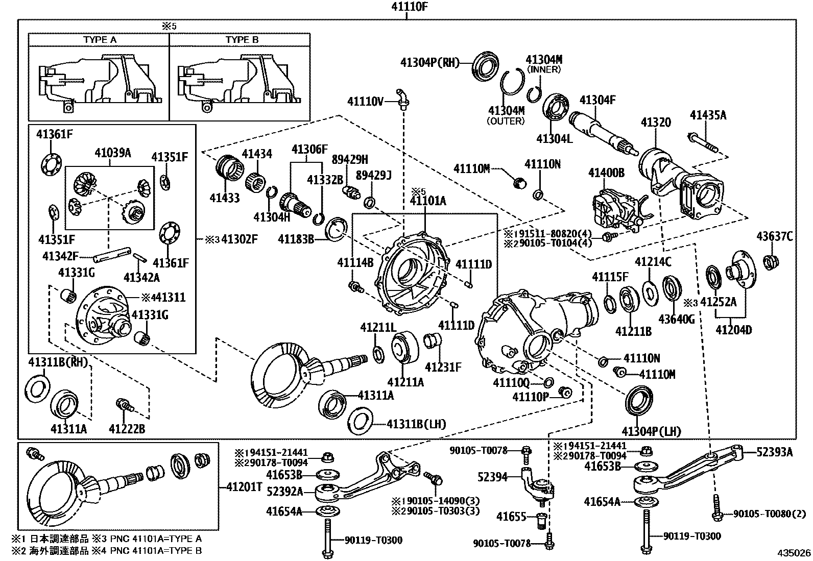 Toyota HILUX 前桥壳和差速器 EPC diagram — 435026