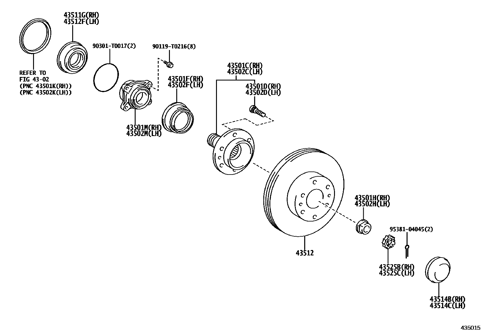 Toyota HILUX Front Axle Hub EPC diagram — 435015