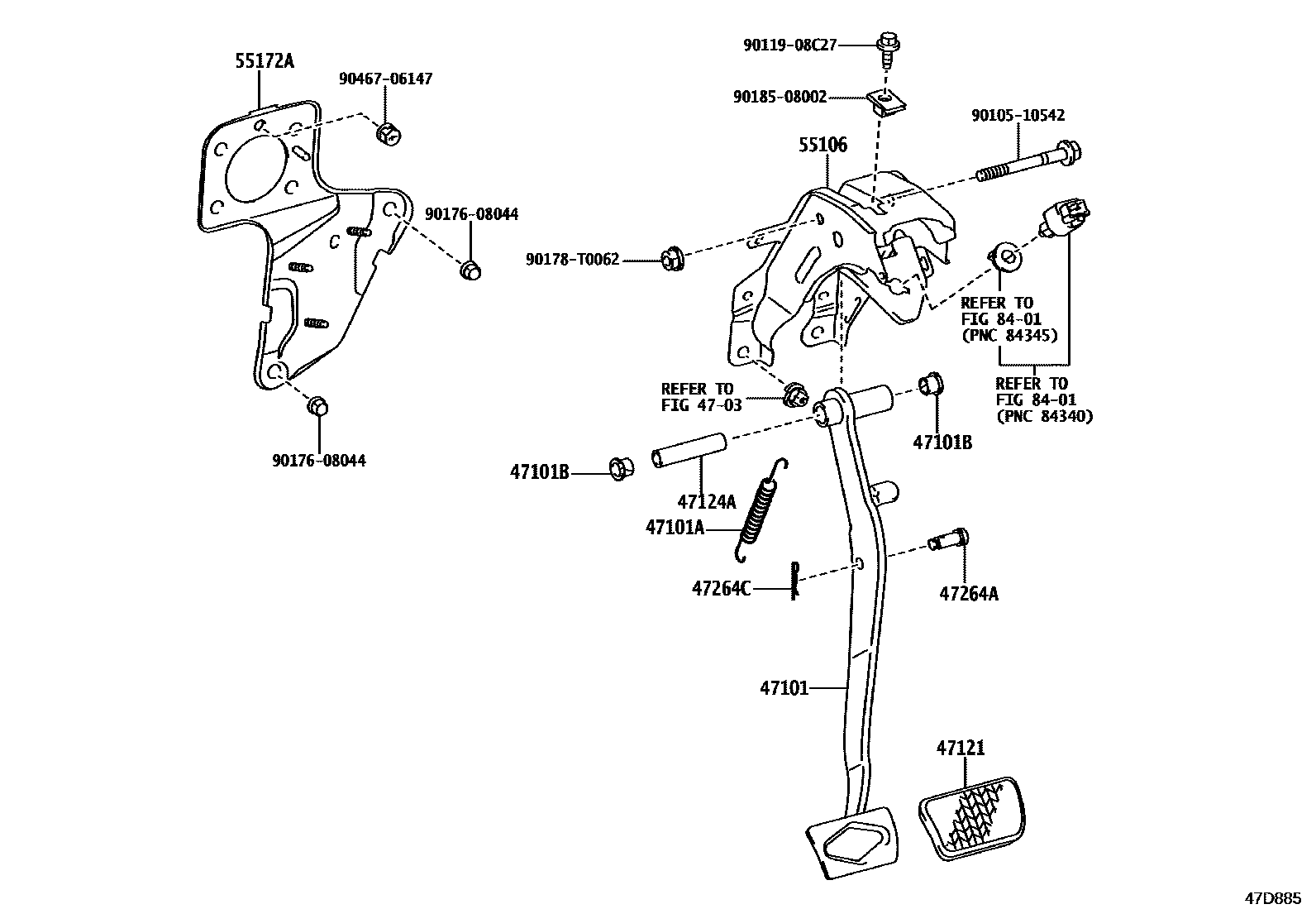Toyota HILUX Brake Pedal & Bracket EPC diagram — 47D885