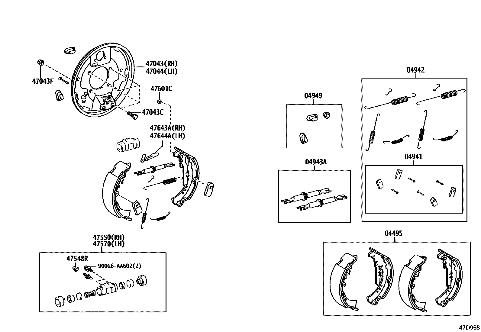 Toyota HILUX 后鼓式制动器分泵和底板 EPC diagram — 47D968