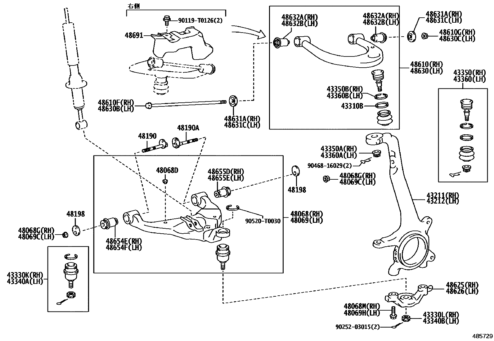 Toyota HILUX 前桥控制臂和转向节 EPC diagram — 485729