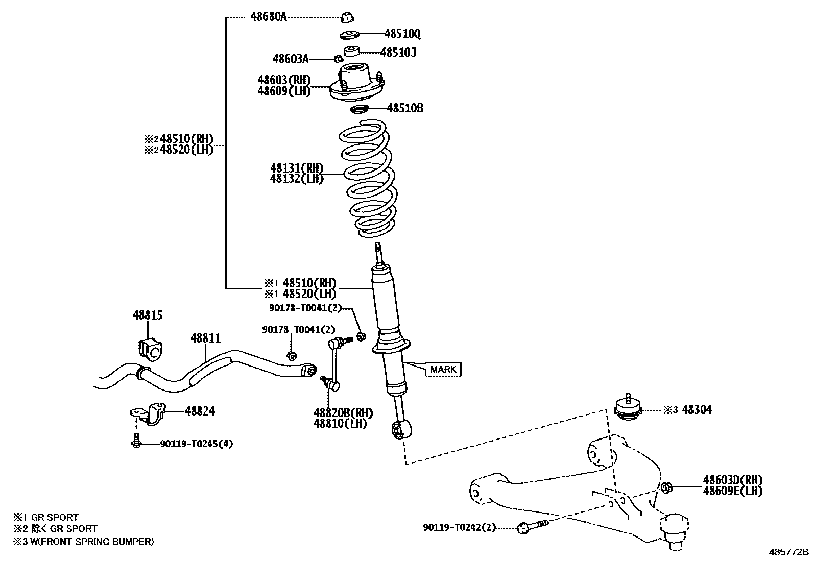 Toyota HILUX Front Spring & Shock Absorber EPC diagram — 485772B