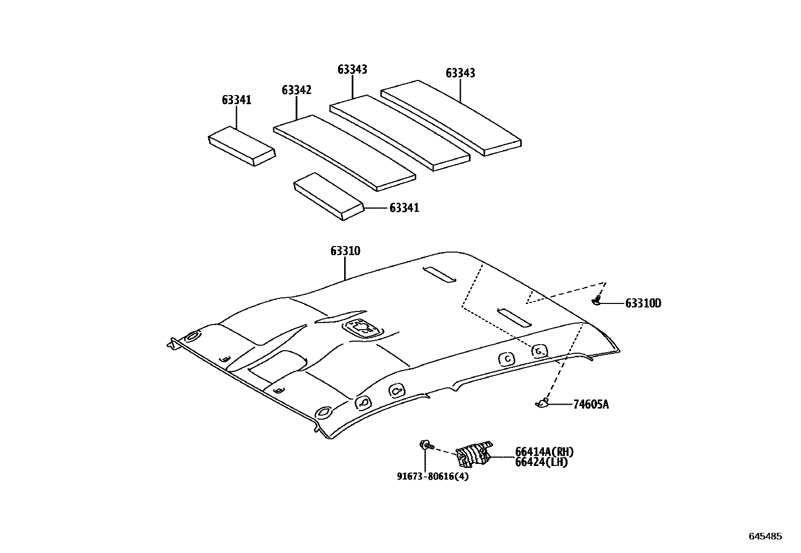 Toyota HILUX 车顶内衬和消声垫 EPC diagram — 645485