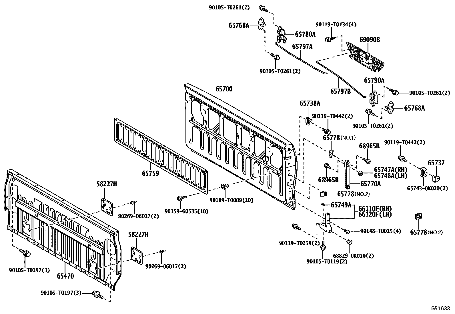 Toyota HILUX 后车身防护架和背门 EPC diagram — 651633