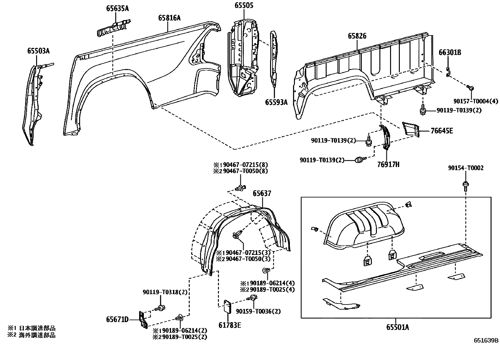 Toyota HILUX 后车身侧面板 EPC diagram — 651639B