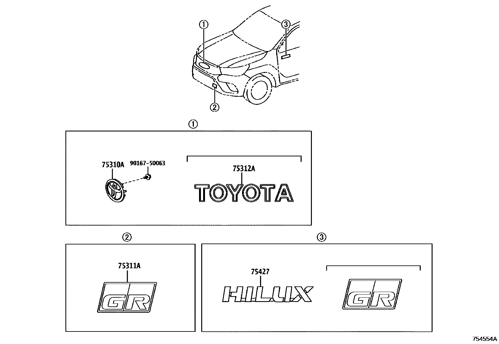 Toyota HILUX 徽标和铭牌 EPC diagram — 754554A