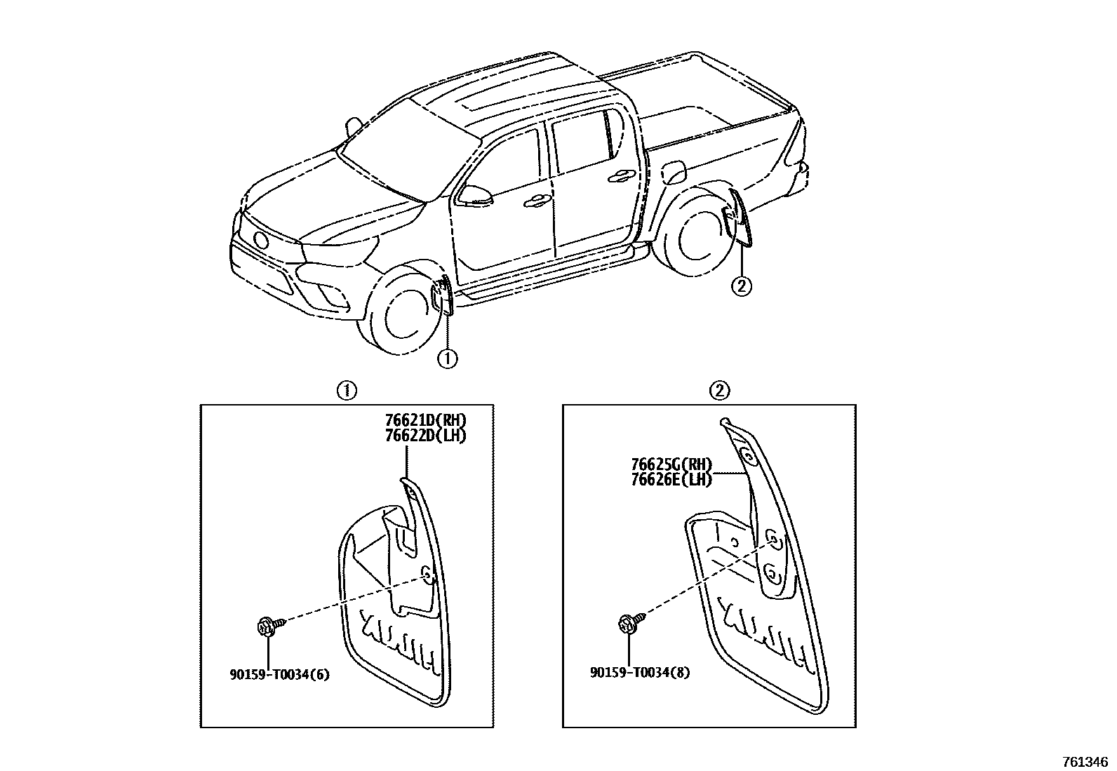 Toyota HILUX 扰流板和侧挡泥板 EPC diagram — 761346