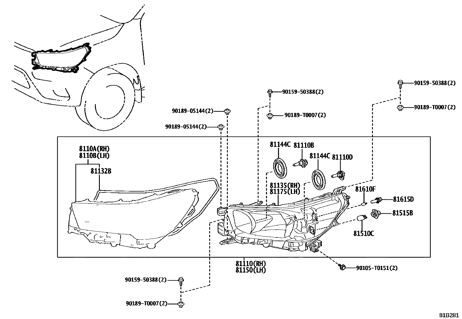 Toyota HILUX Headlamp EPC diagram — 81B281