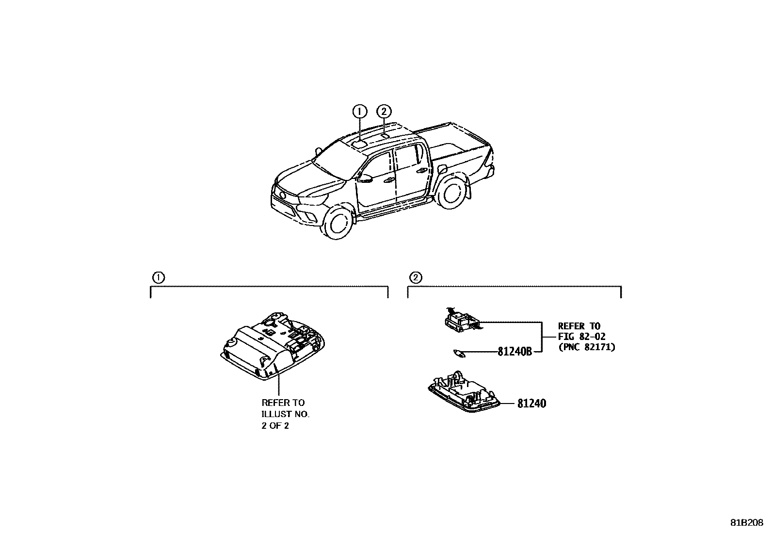 Toyota HILUX 车内灯 EPC diagram — 81B208