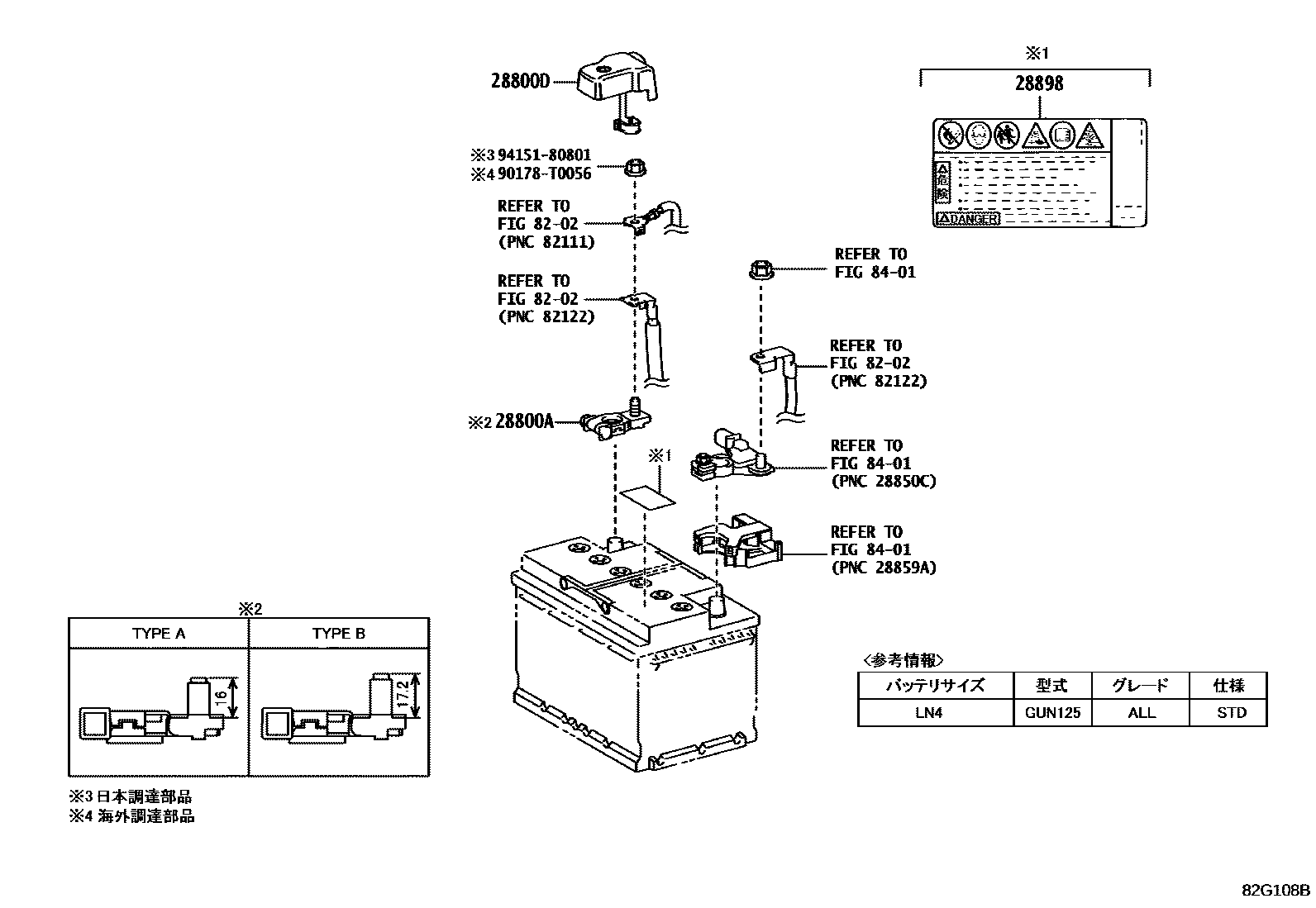 Toyota HILUX 蓄电池和蓄电池电缆 EPC diagram — 82G108B