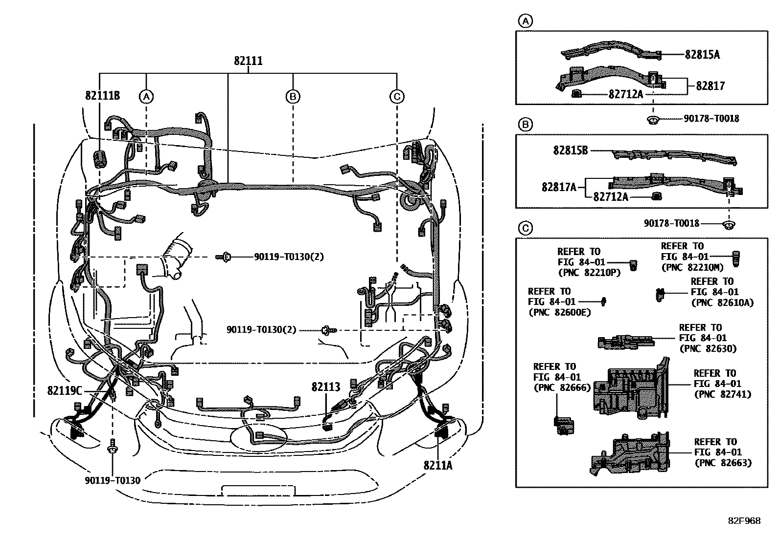 Toyota HILUX 线束和卡夹 EPC diagram — 82F968