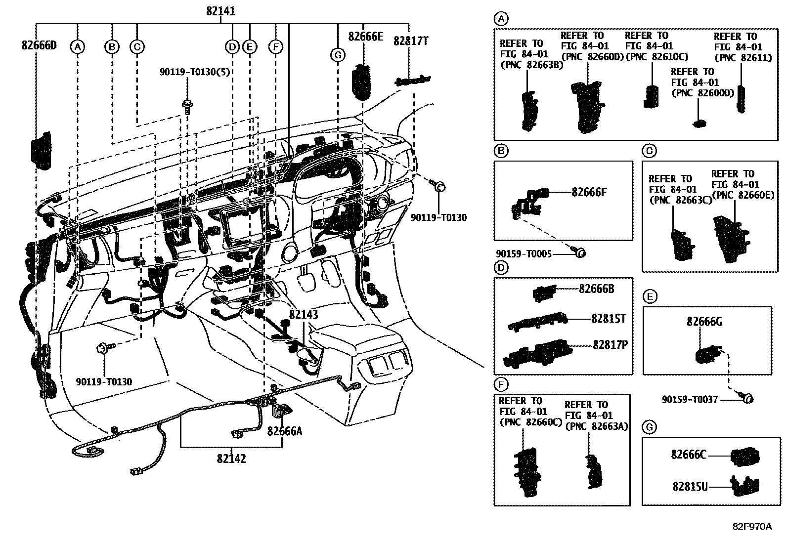 Toyota HILUX 线束和卡夹 EPC diagram — 82F970A