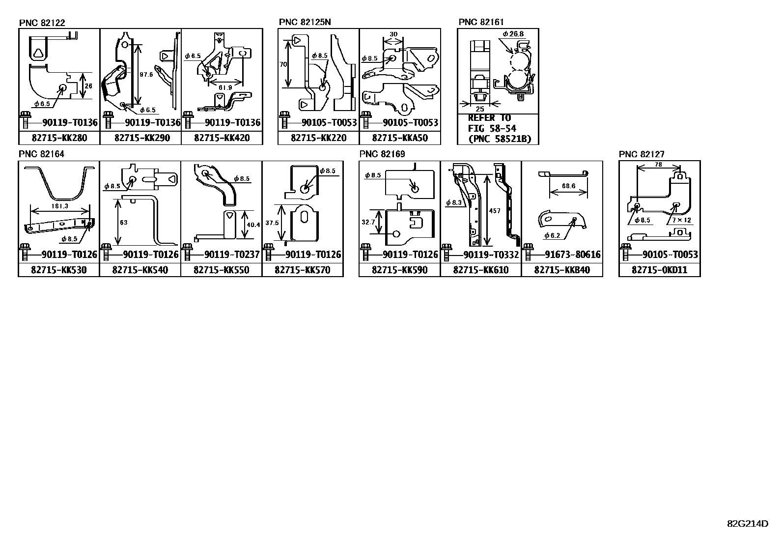 Toyota HILUX 线束和卡夹 EPC diagram — 82G214D