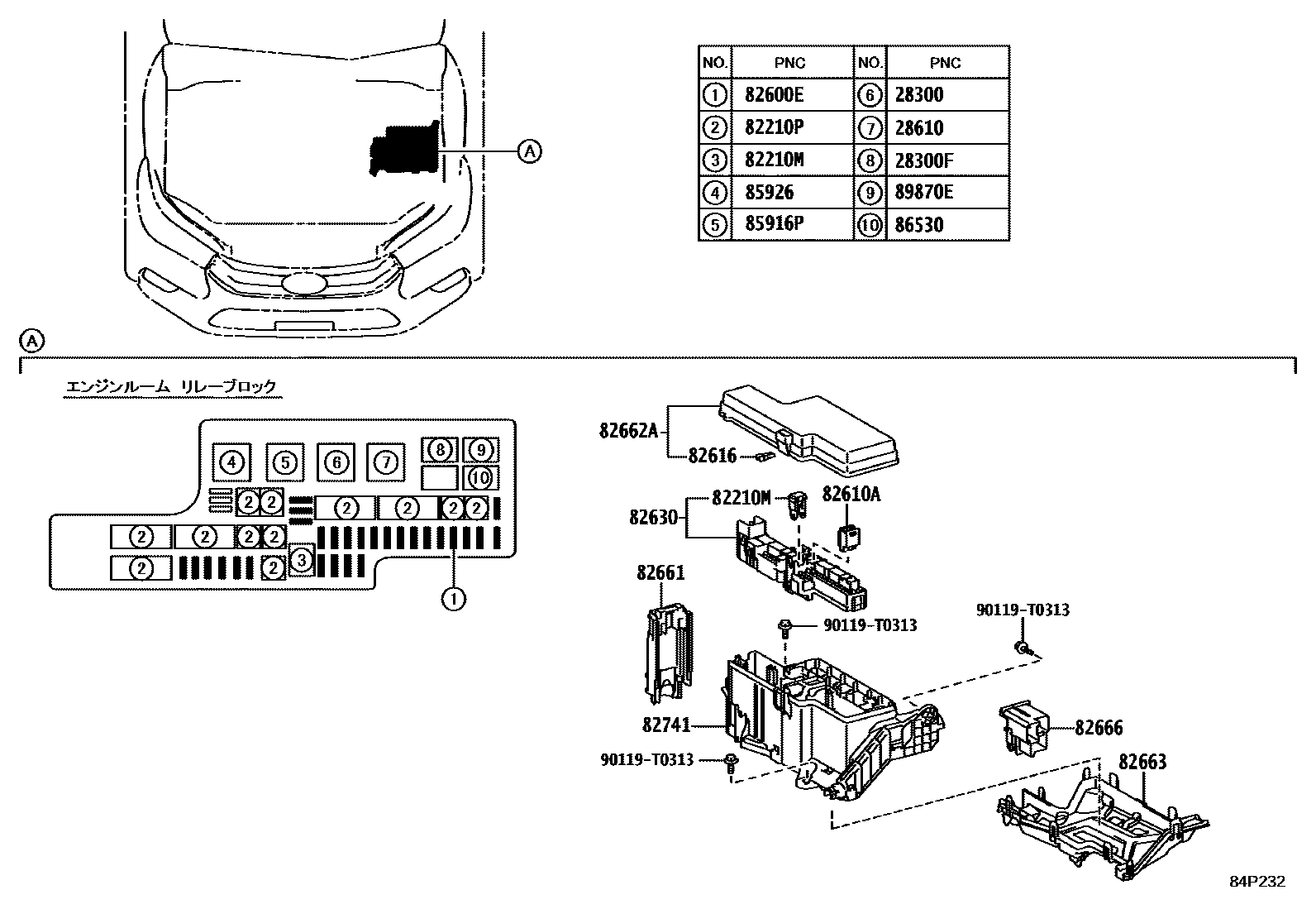Toyota HILUX 开关和继电器和ECU EPC diagram — 84P232