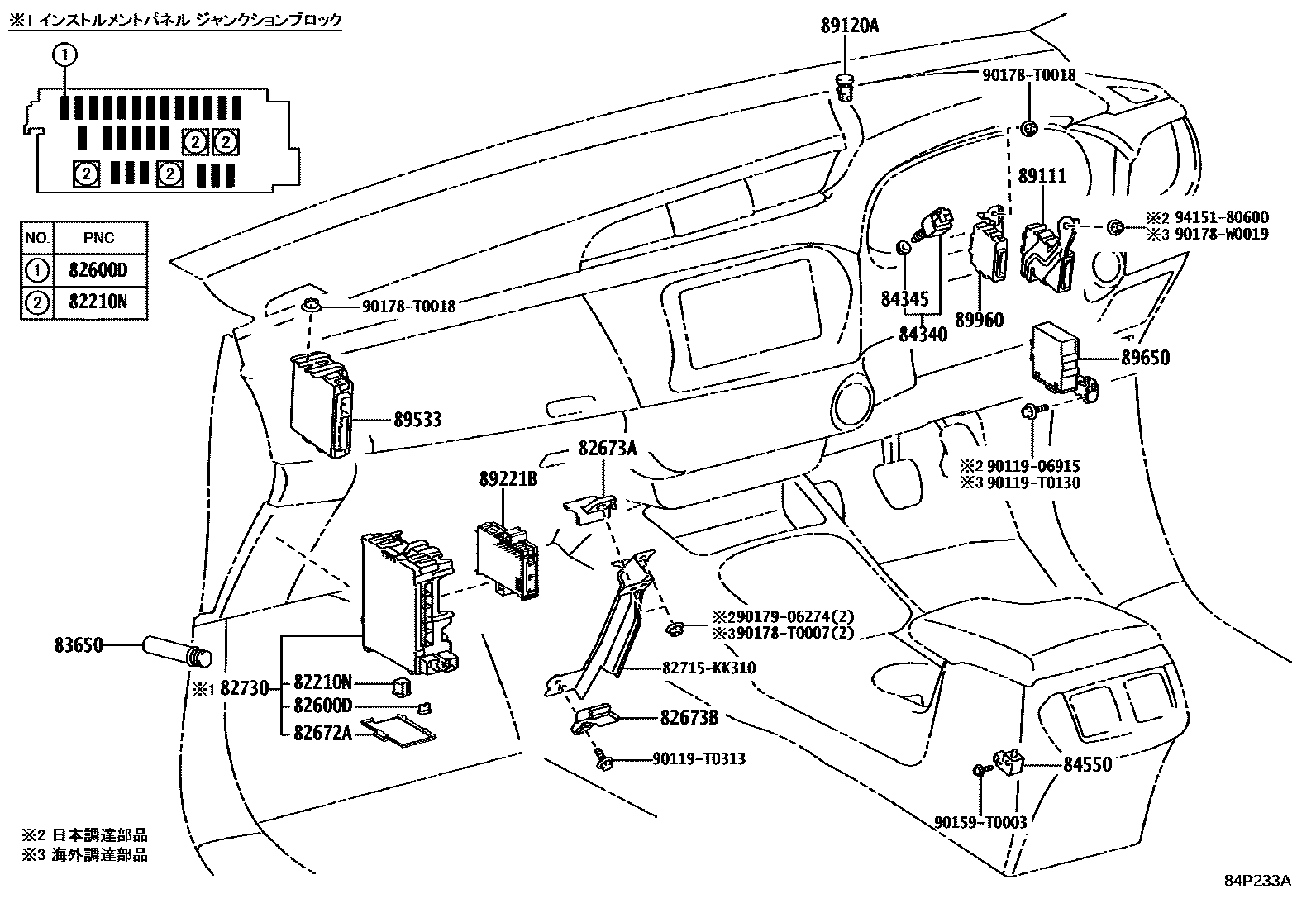 Toyota HILUX 开关和继电器和ECU EPC diagram — 84P233A