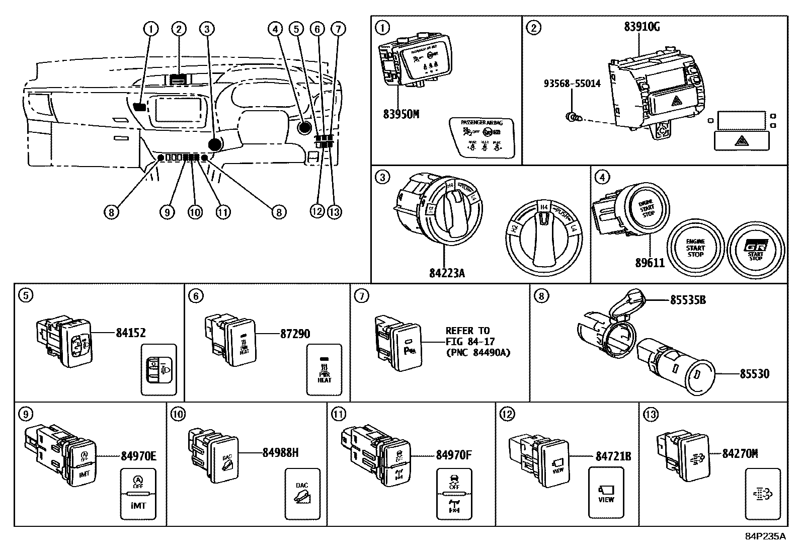 Toyota HILUX 开关和继电器和ECU EPC diagram — 84P235A