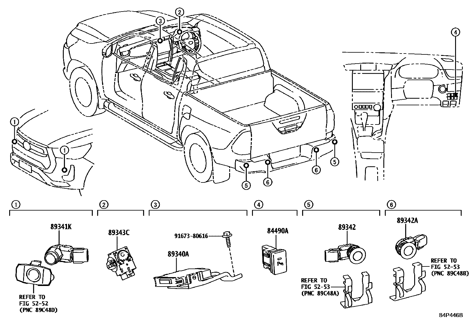 Toyota HILUX 测距雷达和倒车雷达 EPC diagram — 84P446B