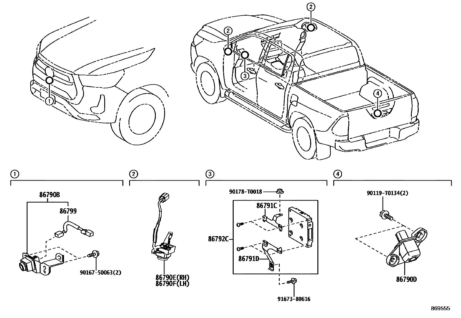 Toyota HILUX 倒车影像和摄像头 EPC diagram — 869555