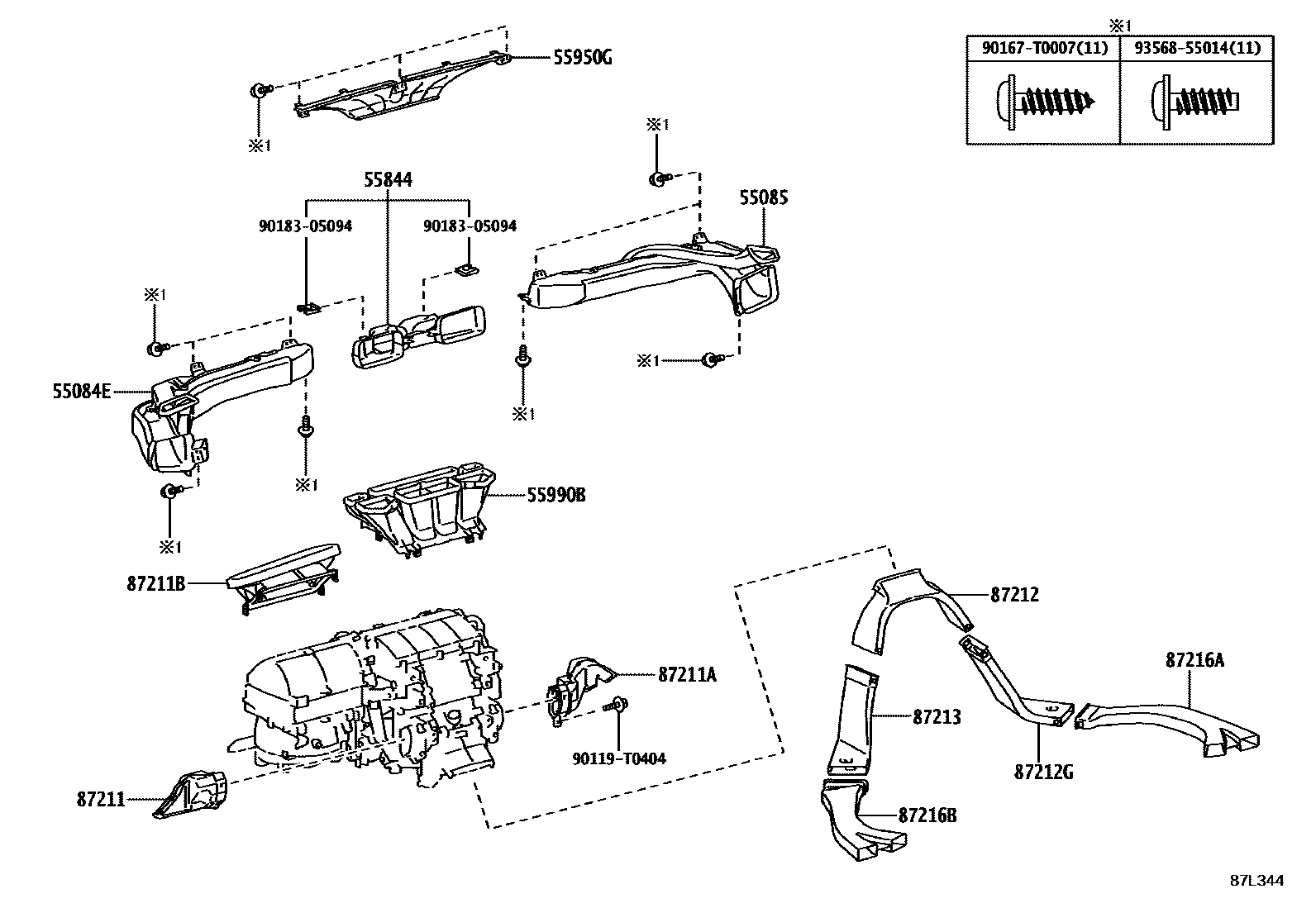 Toyota HILUX 暖风和空调系统 - 控制器和风管 EPC diagram — 87L344