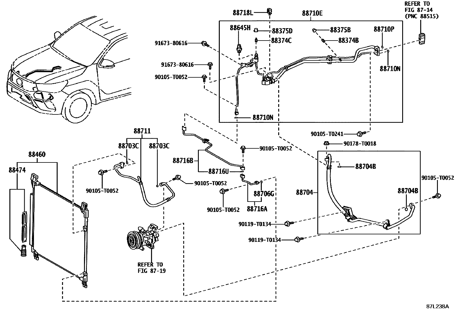 Toyota HILUX Heating & Air Conditioning - Cooler Piping EPC diagram — 87L238A