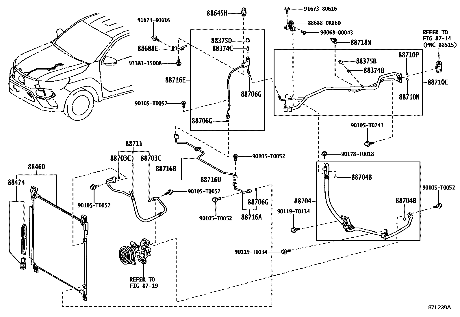 Toyota HILUX Heating & Air Conditioning - Cooler Piping EPC diagram — 87L239A
