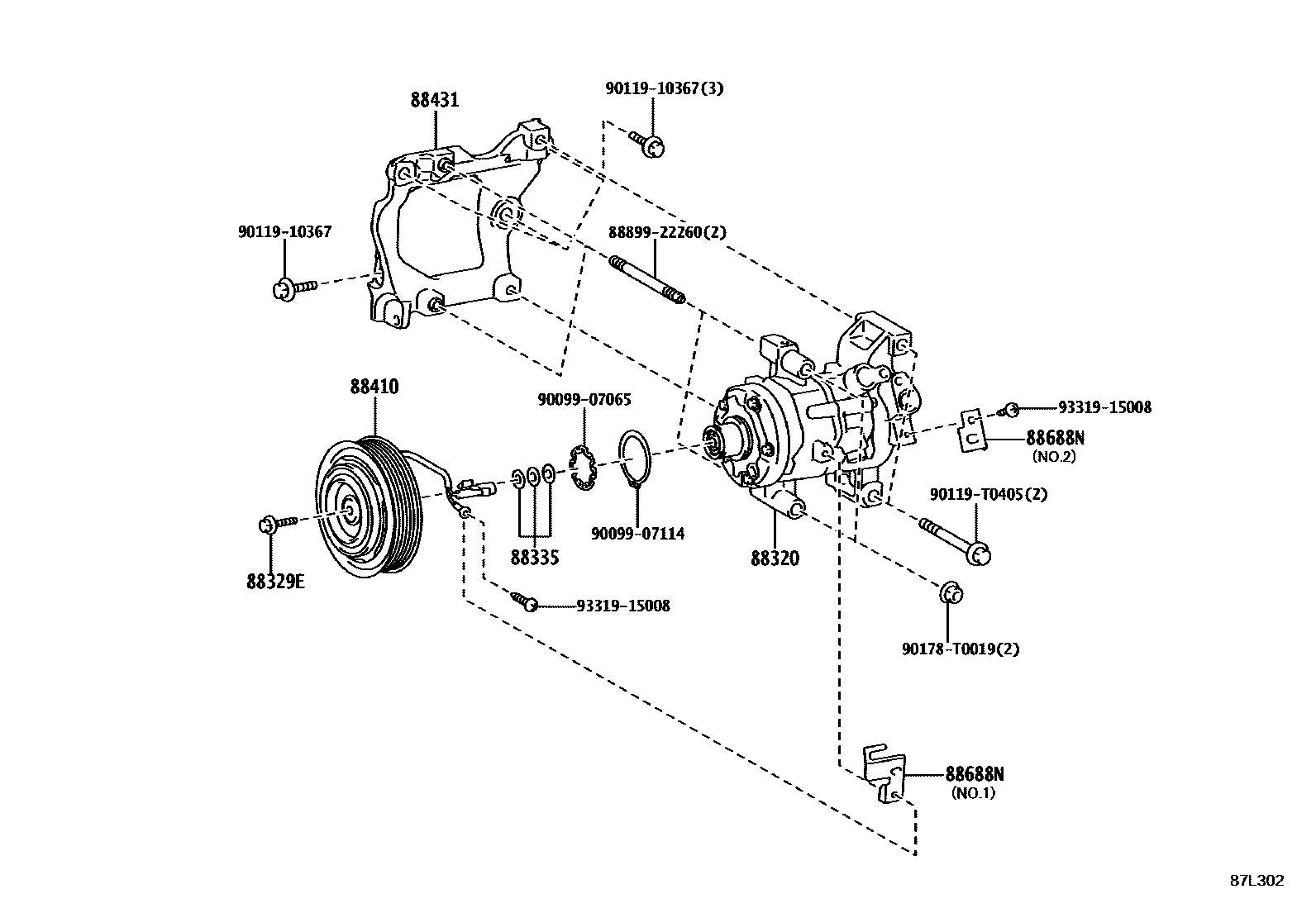 Toyota HILUX Heating & Air Conditioning - Compressor EPC diagram — 87L302